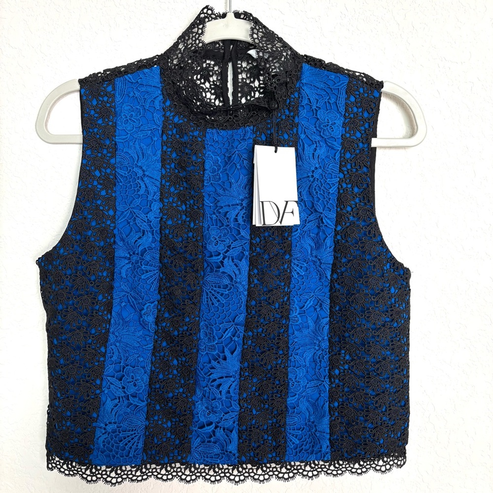 NWT Diane Von Furstenberg Bonita Neptune Two Tone Lace Crop Top Women’s 8 Girly